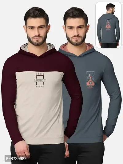 Pack of 2 Trendy Front and Back Printed Full Sleeve / Long Sleeve Hooded Tshirt for Men