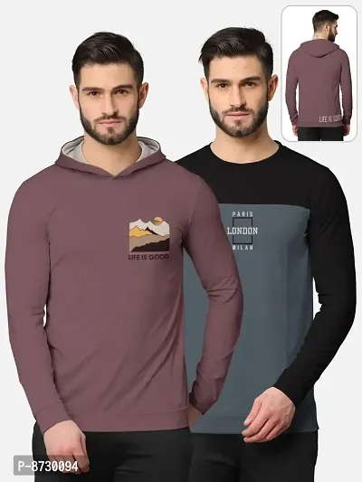 Pack of 2 Trendy Front and Back Printed Full Sleeve / Long Sleeve Hooded Tshirt for Men