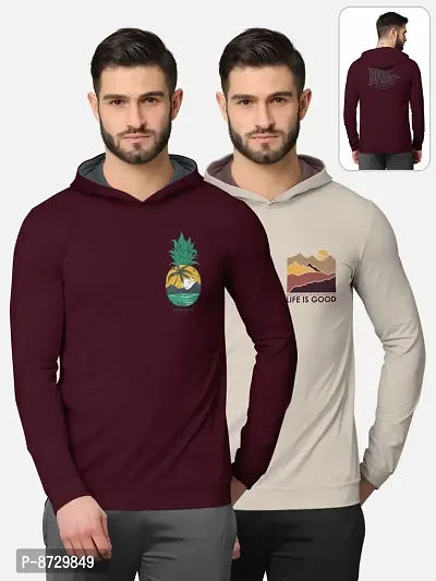 Pack of 2 Trendy Front and Back Printed Full Sleeve / Long Sleeve Hooded Tshirt for Men