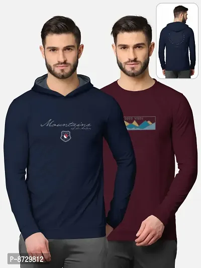 Pack of 2 Trendy Front and Back Printed Full Sleeve / Long Sleeve Tshirt for Men-thumb0