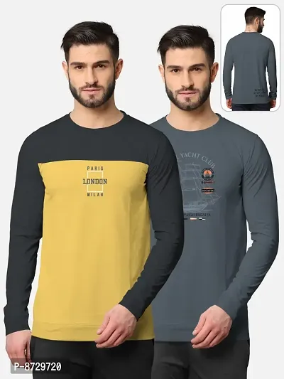 Pack of 2 Trendy Front and Back Printed Full Sleeve / Long Sleeve Tshirt for Men