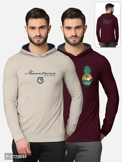 Pack of 2 Trendy Front and Back Printed Full Sleeve / Long Sleeve Hooded Tshirt for Men