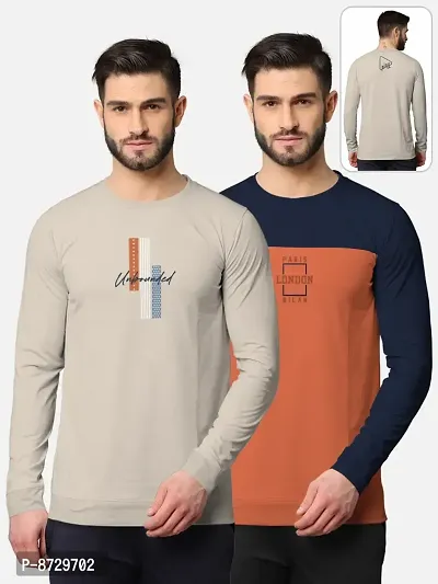 Pack of 2 Trendy Front and Back Printed Full Sleeve / Long Sleeve Tshirt for Men