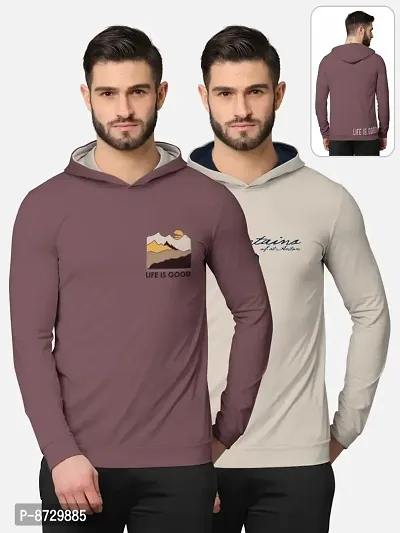 Pack of 2 Trendy Front and Back Printed Full Sleeve / Long Sleeve Hooded Tshirt for Men