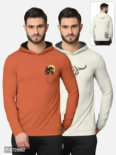 Pack of 2 Trendy Front and Back Printed Full Sleeve / Long Sleeve Hooded Tshirt for Men-thumb0