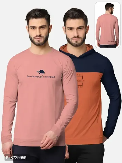 Pack of 2 Trendy Front and Back Printed Full Sleeve / Long Sleeve Hooded Tshirt for Men