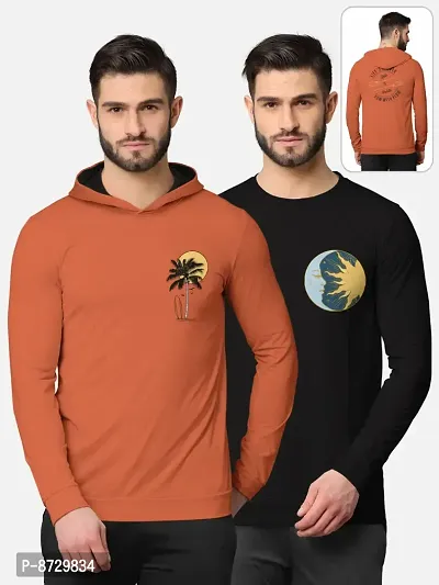 Pack of 2 Trendy Front and Back Printed Full Sleeve / Long Sleeve Tshirt for Men-thumb0