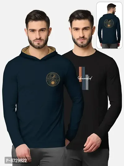 Pack of 2 Trendy Front and Back Printed Full Sleeve / Long Sleeve Tshirt for Men