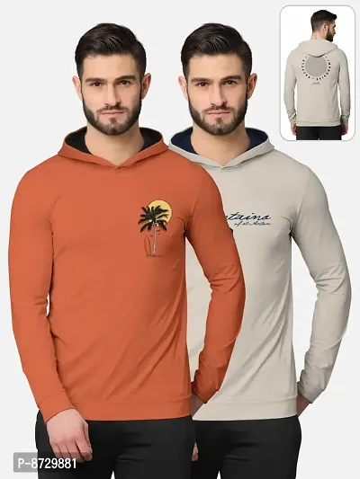 Pack of 2 Trendy Front and Back Printed Full Sleeve / Long Sleeve Hooded Tshirt for Men