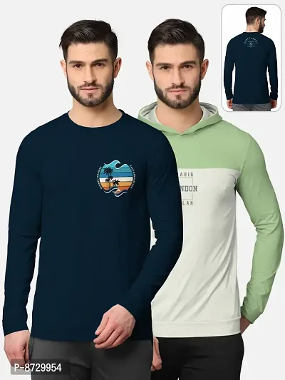 Pack of 2 Trendy Front and Back Printed Full Sleeve / Long Sleeve Hooded Tshirt for Men