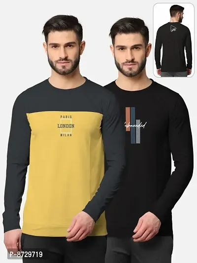 Pack of 2 Trendy Front and Back Printed Full Sleeve / Long Sleeve Tshirt for Men