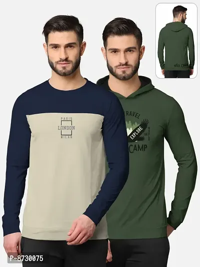 Pack of 2 Trendy Front and Back Printed Full Sleeve / Long Sleeve Hooded Tshirt for Men