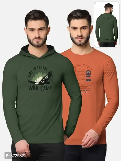 Pack of 2 Trendy Front and Back Printed Full Sleeve / Long Sleeve Tshirt for Men-thumb0