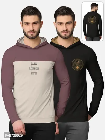 Pack of 2 Trendy Front and Back Printed Full Sleeve / Long Sleeve Hooded Tshirt for Men