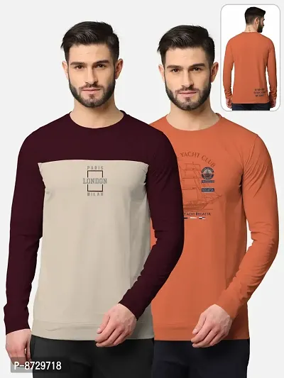 Pack of 2 Trendy Front and Back Printed Full Sleeve / Long Sleeve Tshirt for Men