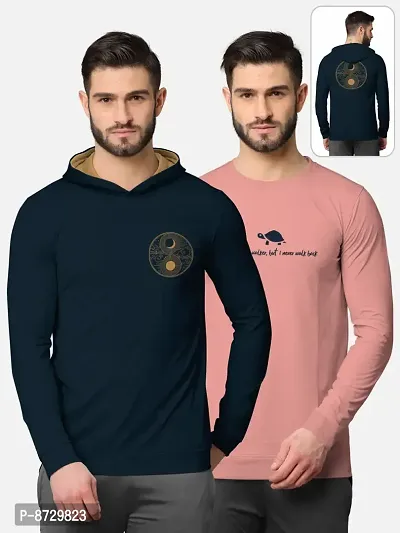 Pack of 2 Trendy Front and Back Printed Full Sleeve / Long Sleeve Tshirt for Men