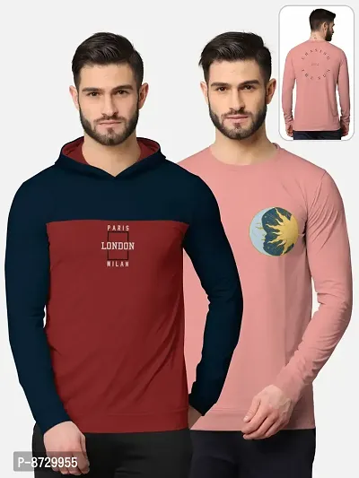 Pack of 2 Trendy Front and Back Printed Full Sleeve / Long Sleeve Hooded Tshirt for Men