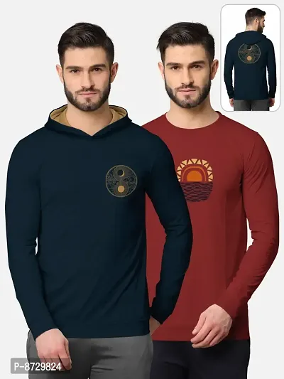 Pack of 2 Trendy Front and Back Printed Full Sleeve / Long Sleeve Tshirt for Men