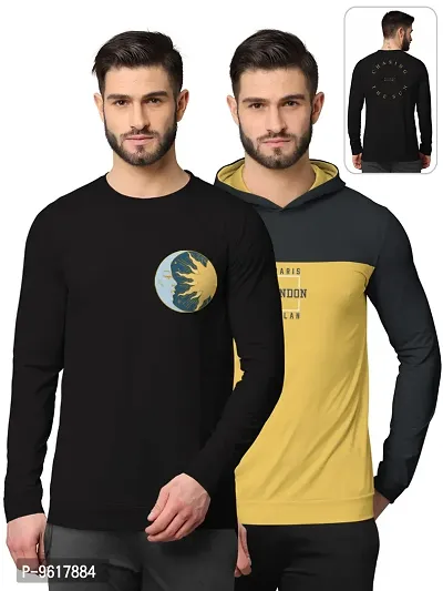 Stylish Fancy Cotton Blend Hood Long Sleeves Printed Sweatshirts Combo For Men Pack Of 2-thumb0