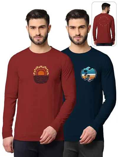 Cotton Blend Round Neck Long Sleeves Printed Sweatshirts Pack Of 2
