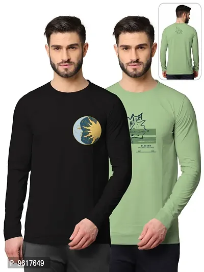 Stylish Fancy Cotton Blend Round Neck Long Sleeves Printed Sweatshirts Combo For Men Pack Of 2-thumb0