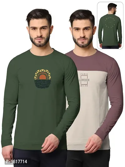 Stylish Fancy Cotton Blend Round Neck Long Sleeves Printed Sweatshirts Combo For Men Pack Of 2