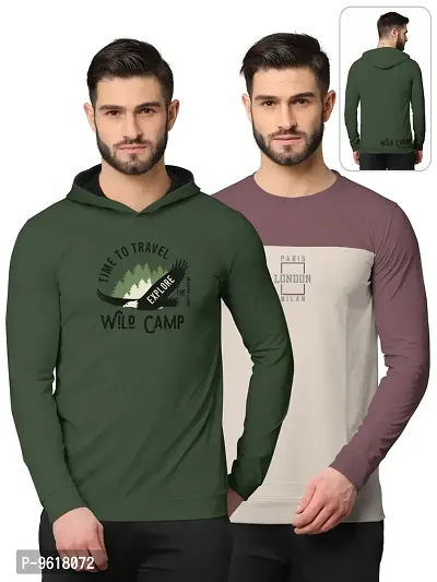 Stylish Fancy Cotton Blend Hood Long Sleeves Printed Sweatshirts Combo For Men Pack Of 2-thumb0