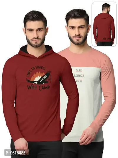 Stylish Fancy Cotton Blend Hood Long Sleeves Printed Sweatshirts Combo For Men Pack Of 2