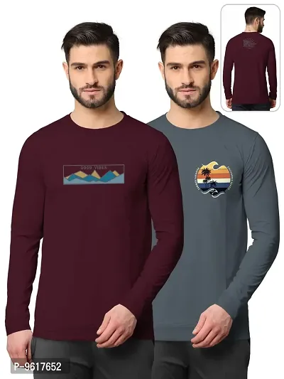 Stylish Fancy Cotton Blend Round Neck Long Sleeves Printed Sweatshirts Combo For Men Pack Of 2-thumb0