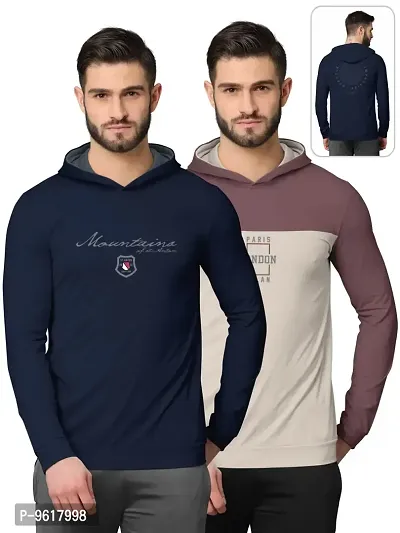 Stylish Fancy Cotton Blend Hood Long Sleeves Printed Sweatshirts Combo For Men Pack Of 2