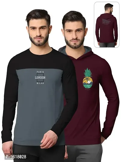 Stylish Fancy Cotton Blend Round Neck Long Sleeves Printed Sweatshirts Combo For Men Pack Of 2