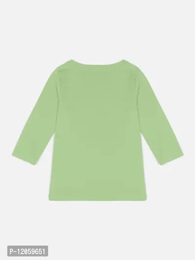 Stylish Green Cotton Blend Printed Tee For Girls-thumb2