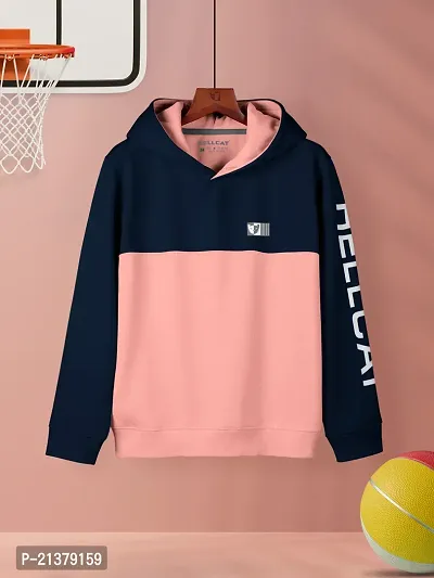 Fabulous Peach Cotton Blend Colourblocked Sweatshirts For Girls-thumb0