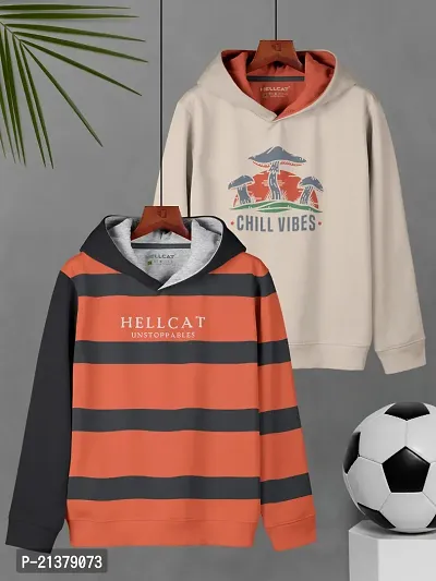 Beautiful Orange  Beige Printed Cotton Blend Hoodie Sweatshirt For Boys - Pack of 2