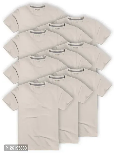 Stylish Beige Cotton Solid Round Neck Tees For Men Pack Of 10-thumb0