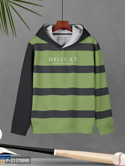 Beautiful Jade Green Striped Cotton Blend Hoodie Sweatshirt For Boys