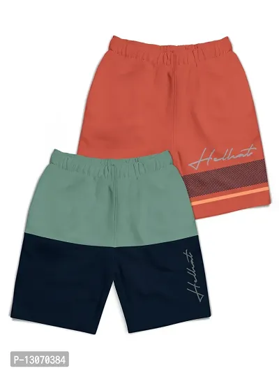 Elegant Orange Cotton Blend Printed Shorts For Boys Combo Of 2
