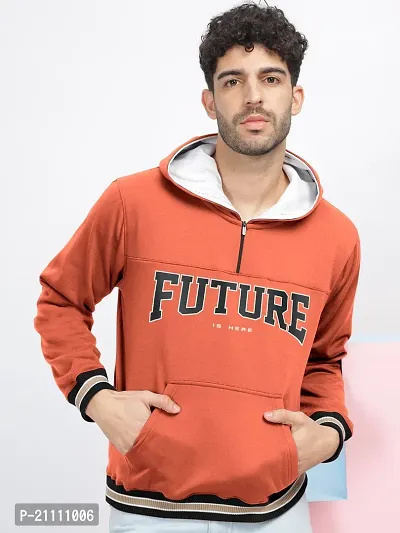 Classic Orange Trendy Printed Fleece Hoodie Sweatshirt for Men-thumb0