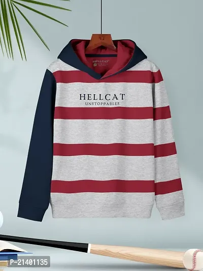 White Melange Striped Cotton Blend Hoodie T-shirt For Boys