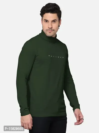 Reliable Green Cotton Blend Solid High Neck Tees For Men-thumb3