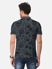 Stylish Dark Grey Trendy Printed Half Sleeve Polo T-shirt for Mens-thumb1