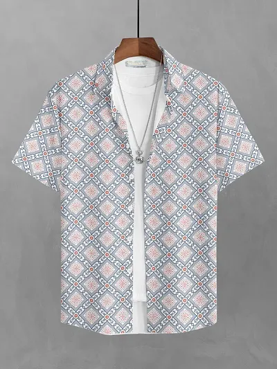 Stylish Cotton Blend Printed Short Sleeves Shirt For Men