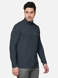 Reliable Grey Cotton Blend Solid High Neck Tees For Men-thumb2