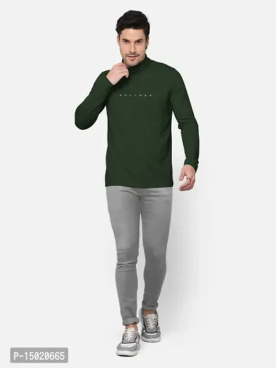 Reliable Green Cotton Blend Solid High Neck Tees For Men-thumb4