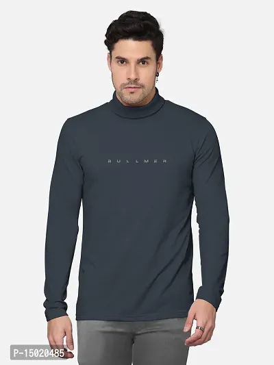 Reliable Grey Cotton Blend Solid High Neck Tees For Men