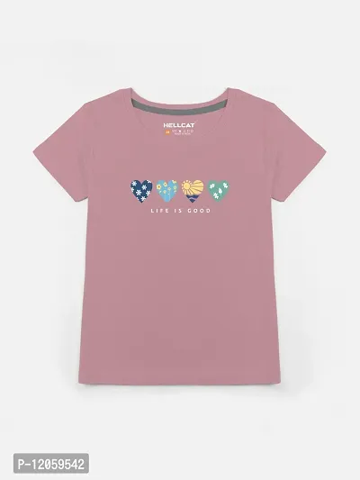 Stylish Pink Cotton Blend Printed Tee For Girls-thumb0