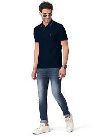 Trendy Navy Blue Solid Half Sleeve Collar Neck / Polo Tshirts for Men-thumb3