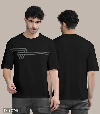 Stylish Black Front Printed Colourblock Baggy Oversized Tshirt for Men-thumb0