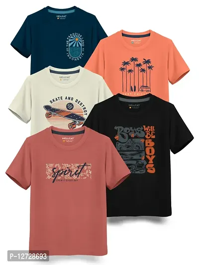 Stylish Fancy Cotton Blend Printed T-Shirts Combo For Boys Pack Of 5