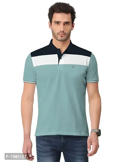 BULLMER Mens Regular Fit Cut  Sew Colorblocked Polo Neck/Collared Tshirt